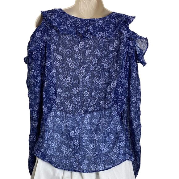 Parker Blue Floral Ruffled Cold Shoulder Blouse NEW Size Small - Picture 2 of 6